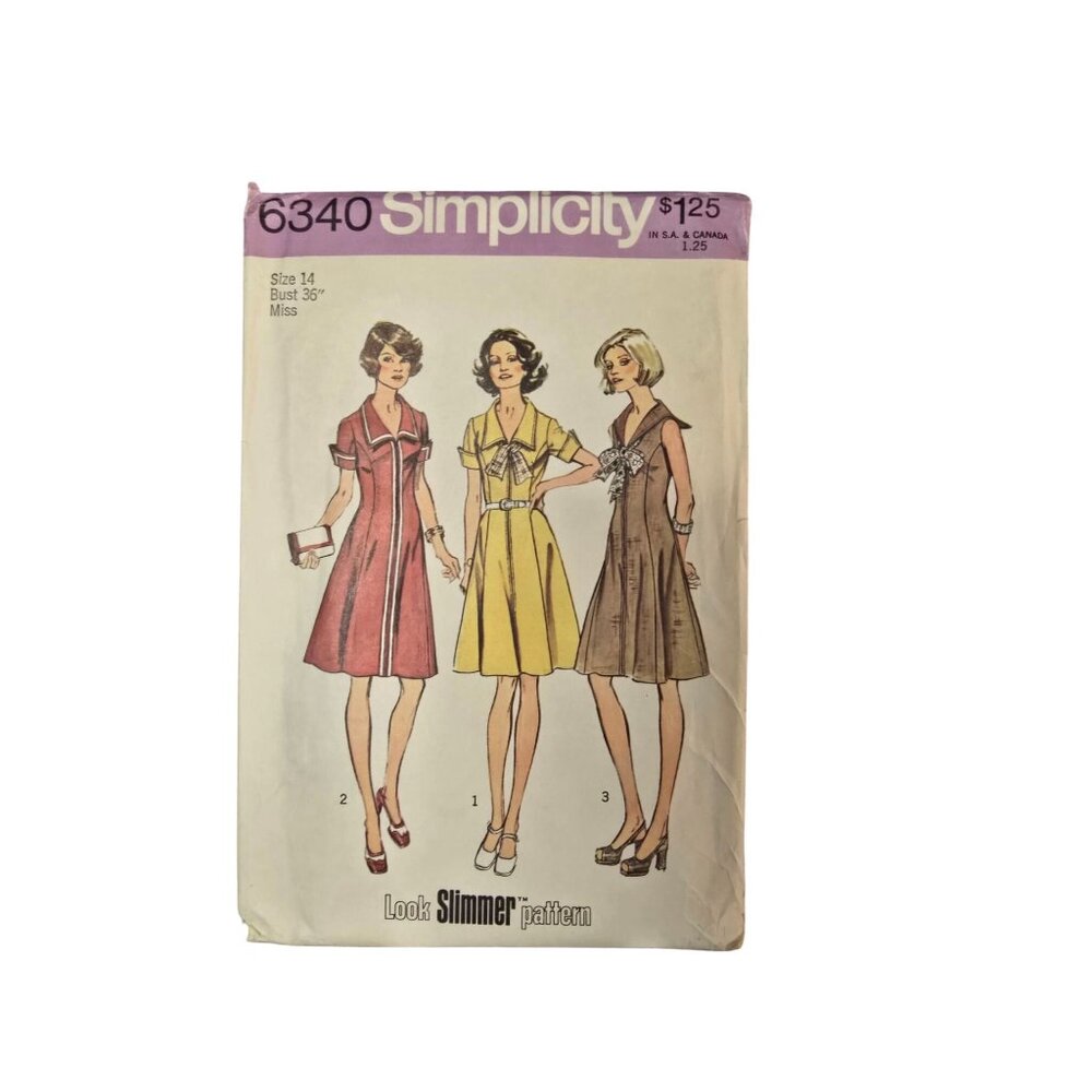 Simplicity 6340 Misses Princess Dress Sewing Pattern Size 14 Bust 36" 1970s